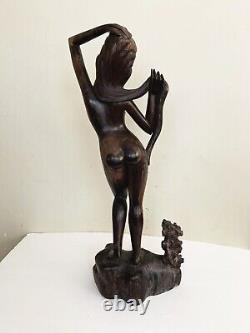 Vtg Antique hand carved wood nude lady woman Folk Art sculpture statue art