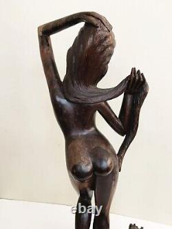 Vtg Antique hand carved wood nude lady woman Folk Art sculpture statue art