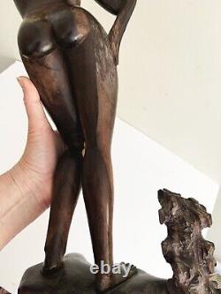 Vtg Antique hand carved wood nude lady woman Folk Art sculpture statue art