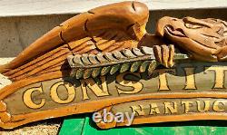 Vtg BELLAMY Folk Art Hand Painted Carved Wood Eagle Americana Yacht Name Plaque