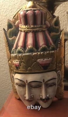 Vtg Balinese Hand Carved Wooden Mask Folk Art Wall Decor