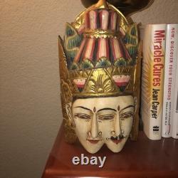 Vtg Balinese Hand Carved Wooden Mask Folk Art Wall Decor