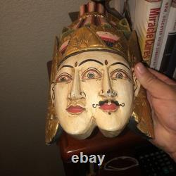 Vtg Balinese Hand Carved Wooden Mask Folk Art Wall Decor