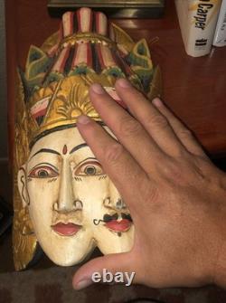 Vtg Balinese Hand Carved Wooden Mask Folk Art Wall Decor