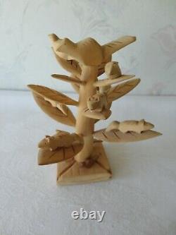 Vtg Benita Reino López Cordova NM Carved Folk Art Wood Sculpture Tree of Life