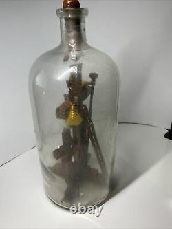 Vtg Bottle Whimsey Arms of Christ Religion Carved Wood Folk Art Whimsey