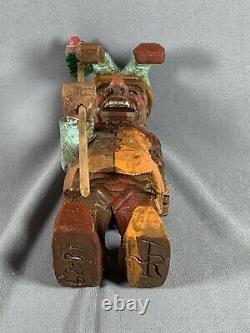Vtg Carved Wood Jester Figure Folk Art Signed & Numbered JR 62-81 Nice Detail