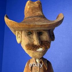 Vtg Cowboy Wood Carving Carved Signed Caricature W Porter 1998 Western Folk Art