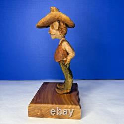 Vtg Cowboy Wood Carving Carved Signed Caricature W Porter 1998 Western Folk Art