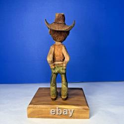 Vtg Cowboy Wood Carving Carved Signed Caricature W Porter 1998 Western Folk Art