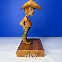 Vtg Cowboy Wood Carving Carved Signed Caricature W Porter 1998 Western Folk Art