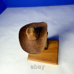 Vtg Cowboy Wood Carving Carved Signed Caricature W Porter 1998 Western Folk Art