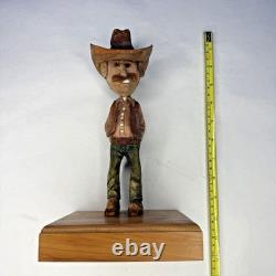 Vtg Cowboy Wood Carving Carved Signed Caricature W Porter 1998 Western Folk Art
