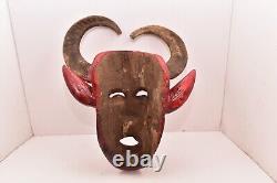 Vtg Devil Mexican Guerrero Folk Art Diablo Antique Carved Wood Dance Mask Horns