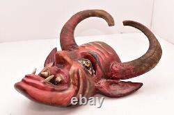 Vtg Devil Mexican Guerrero Folk Art Diablo Antique Carved Wood Dance Mask Horns