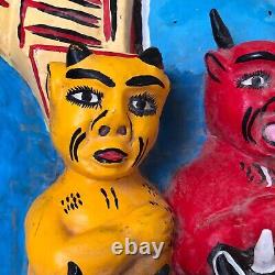 Vtg Diablos Last Supper Mexican Folk Art Demon Satan Diablitos Hand Carved Wood