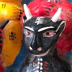 Vtg Diablos Last Supper Mexican Folk Art Demon Satan Diablitos Hand Carved Wood
