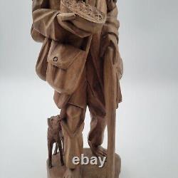 Vtg European Hand Carved Wooden Folk Art Sculpture Traveling Homeless Man with Dog