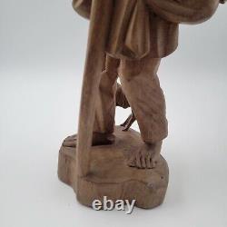 Vtg European Hand Carved Wooden Folk Art Sculpture Traveling Homeless Man with Dog