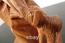 Vtg European Hand Carved Wooden Folk Art Sculpture Traveling Homeless Man with Dog