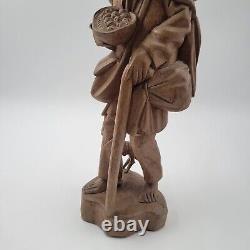 Vtg European Hand Carved Wooden Folk Art Sculpture Traveling Homeless Man with Dog