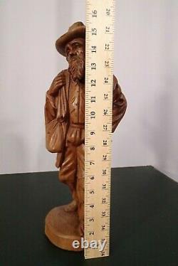 Vtg European Hand Carved Wooden Folk Art Sculpture Traveling Homeless Man with Dog