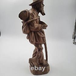 Vtg European Hand Carved Wooden Folk Art Sculpture Traveling Homeless Man with Dog
