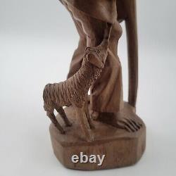 Vtg European Hand Carved Wooden Folk Art Sculpture Traveling Homeless Man with Dog
