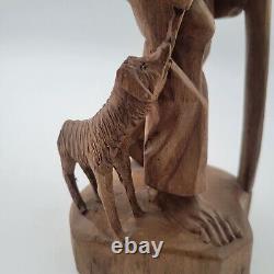 Vtg European Hand Carved Wooden Folk Art Sculpture Traveling Homeless Man with Dog
