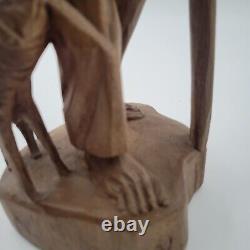 Vtg European Hand Carved Wooden Folk Art Sculpture Traveling Homeless Man with Dog