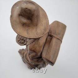 Vtg European Hand Carved Wooden Folk Art Sculpture Traveling Homeless Man with Dog