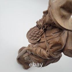Vtg European Hand Carved Wooden Folk Art Sculpture Traveling Homeless Man with Dog