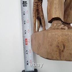Vtg European Hand Carved Wooden Folk Art Sculpture Traveling Homeless Man with Dog