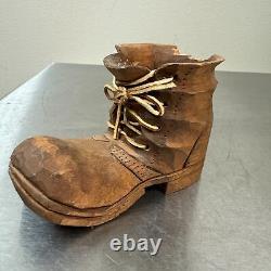 Vtg FOLK ART Carved Wooden Shoes ARTHUR L SETCHFIELD USS Indianapolis Survivor