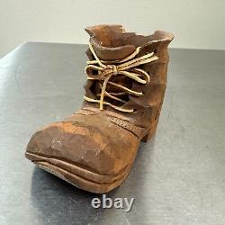 Vtg FOLK ART Carved Wooden Shoes ARTHUR L SETCHFIELD USS Indianapolis Survivor