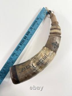 Vtg Folk Art Carved Powder Horn SNAKE sun LOOK moon Mel Casson