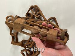 Vtg Folk Art Carved Whittled Wood Wooden Chain IOOF Odd Fellows LONG