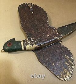 Vtg Folk Art Carved Wooden (2) Two-sided Hunting Decor Pheasant Original Surface
