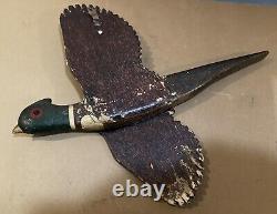 Vtg Folk Art Carved Wooden (2) Two-sided Hunting Decor Pheasant Original Surface