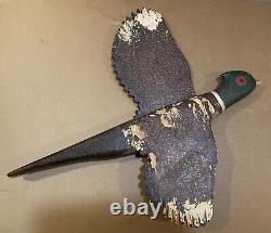 Vtg Folk Art Carved Wooden (2) Two-sided Hunting Decor Pheasant Original Surface