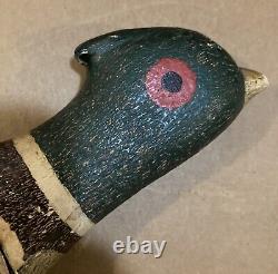 Vtg Folk Art Carved Wooden (2) Two-sided Hunting Decor Pheasant Original Surface