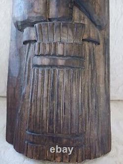 Vtg Folk Art Hand Carved Polish Wood Wall Sculpture Woman Churn Signed Numbered