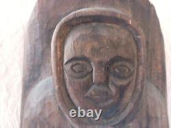 Vtg Folk Art Hand Carved Polish Wood Wall Sculpture Woman Churn Signed Numbered