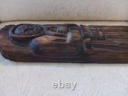 Vtg Folk Art Hand Carved Polish Wood Wall Sculpture Woman Churn Signed Numbered