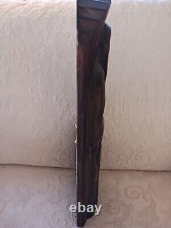 Vtg Folk Art Hand Carved Polish Wood Wall Sculpture Woman Churn Signed Numbered