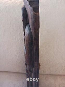 Vtg Folk Art Hand Carved Polish Wood Wall Sculpture Woman Churn Signed Numbered