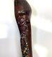 Vtg Folk Art Hand Carved Wrapped Snake With Face Head Figural Cane Walking Stick