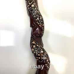Vtg Folk Art Hand Carved Wrapped Snake with Face Head Figural Cane Walking Stick