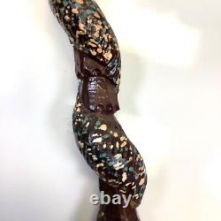 Vtg Folk Art Hand Carved Wrapped Snake with Face Head Figural Cane Walking Stick