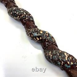 Vtg Folk Art Hand Carved Wrapped Snake with Face Head Figural Cane Walking Stick